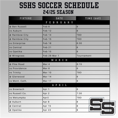 SSHS Soccer Schedule